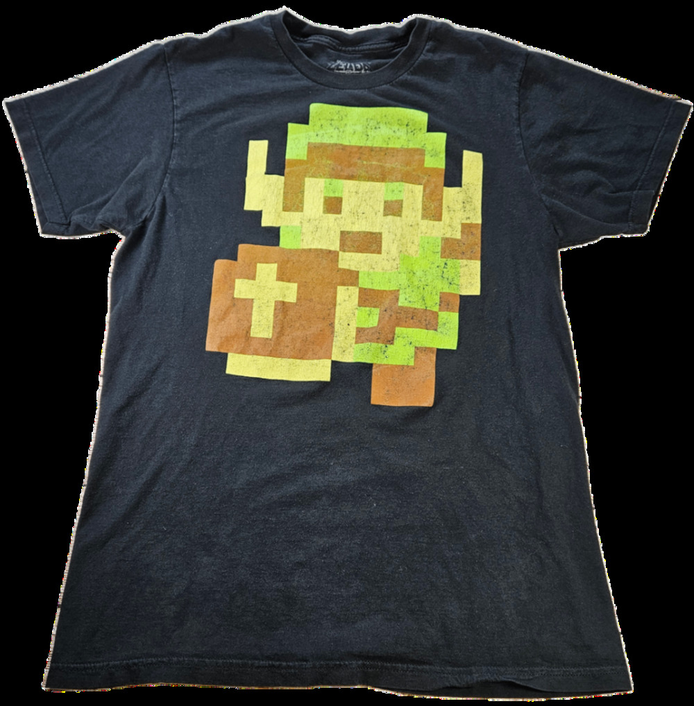 THE LEGEND OF ZELDA T-Shirt Men’s Black L 8-Bit Link Pixel Cotton Gaming